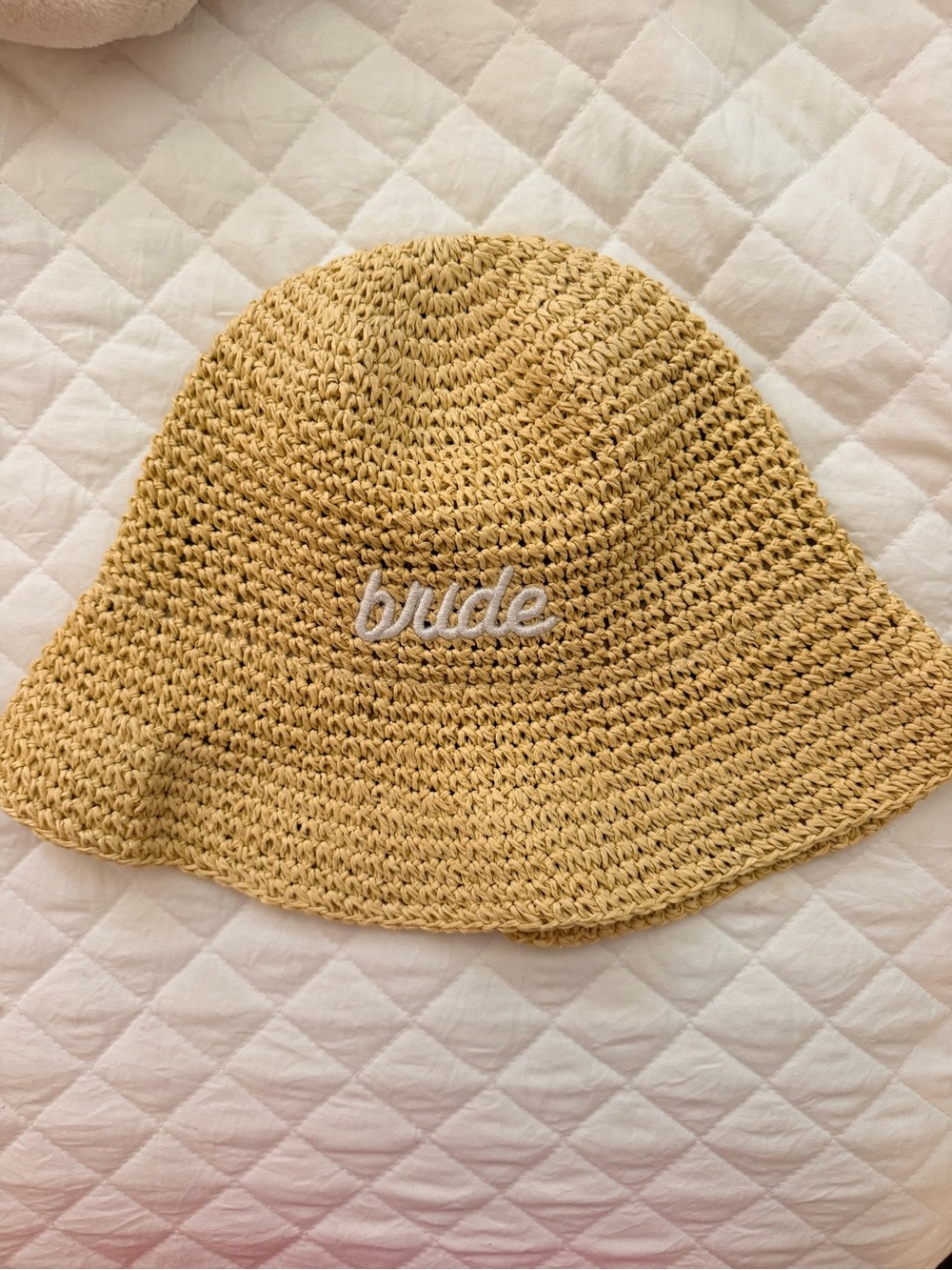 Bride Embroidered Straw Bucket Hat